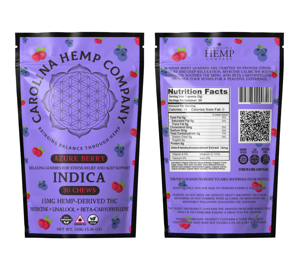 Carolina Hemp Company – Azure Berry – 15 mg Delta-9 Fruit Chews (Indica) (30ct)