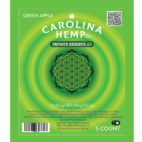 Carolina Hemp Company Private Reserve Δ9 Green Apple 2:1 CBD:THC 5ct