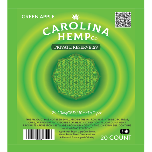 Carolina Hemp Company Private Reserve Δ9 Green Apple 2:1 CBD:THC 20ct